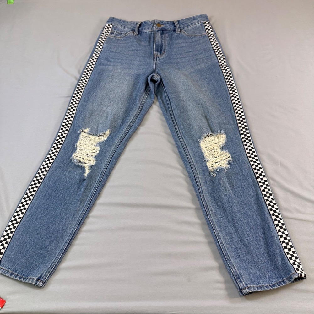 Vintage Y2K EMPYRE Eileen Mom Jeans Women's Size 30 Distressed Checkerboard Strp
